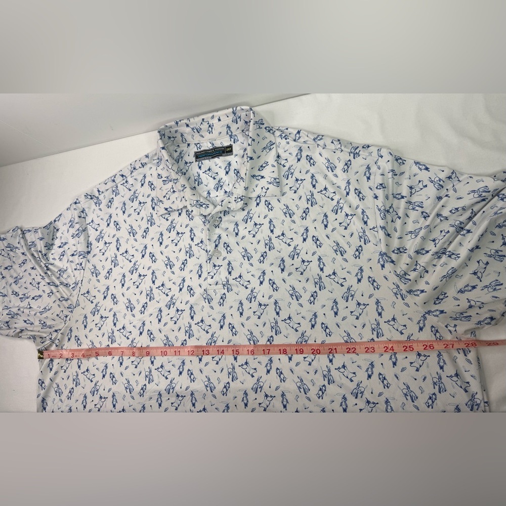 Roundtree & Yorke Bull Riding Rodeo White Blue Print Golf Polo Shirt Size 2XT - Picture 7 of 8
